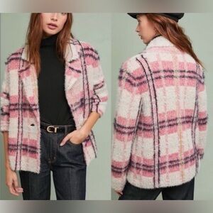 Anthropologie Maeve Aurelia Plaid Pink Spring Sweater Jacket